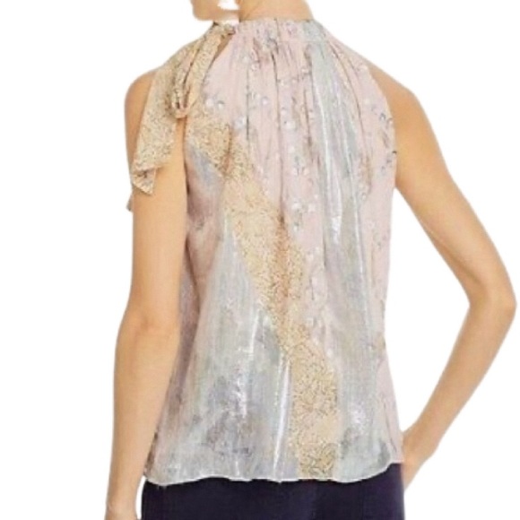 NWT Rebecca Taylor Daffodil Mixed Print Metallic Tank - Sz M - Picture 2 of 9